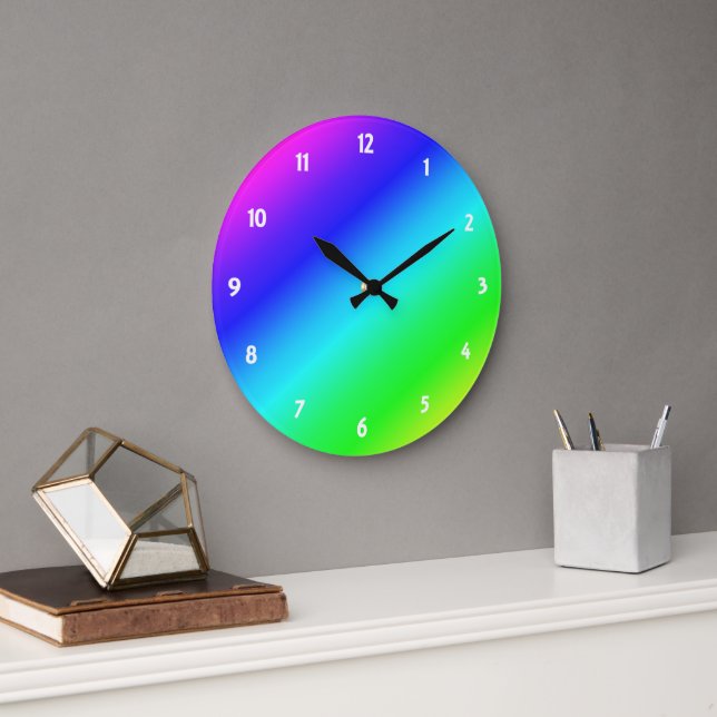 Diagonal Rainbow Gradient Blue to Green Große Wanduhr (Büro)