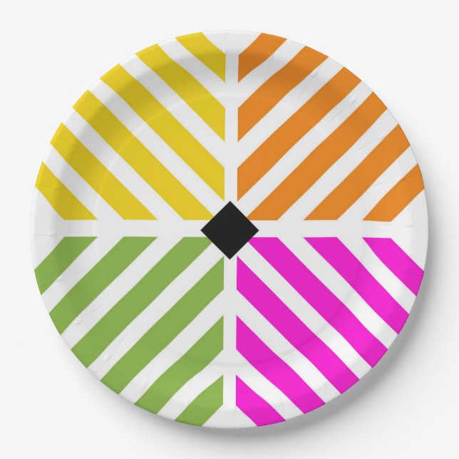 Diagonal Rainbow Stripes Party Pappteller (Vorderseite)
