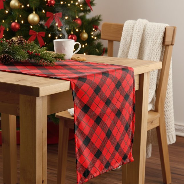 Diagonal Red Black & Green Christmas Kariert Großer Tischläufer (Diagonal Red Black & Green Christmas Plaid Long Table Runner)