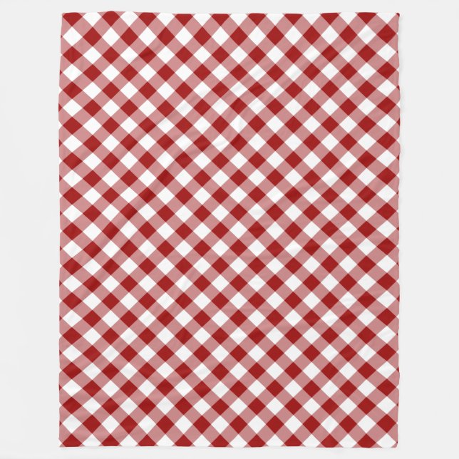 Diagonal Red und White Gingham Kariert Fleecedecke (Vorderseite)