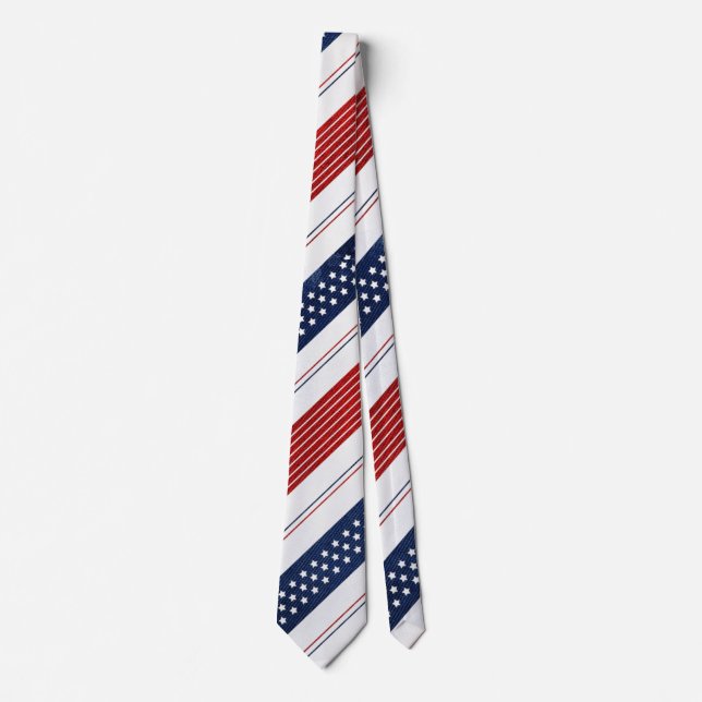 Diagonal Red White Blue Stars & Stripes Pattern Krawatte (Vorderseite)