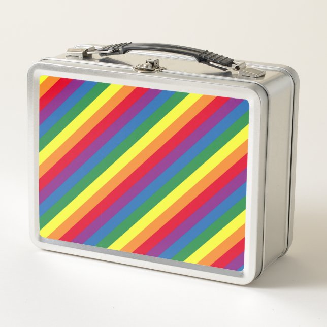 Diagonal-Regenbogenmuster Metall Brotdose (Vorderseite)