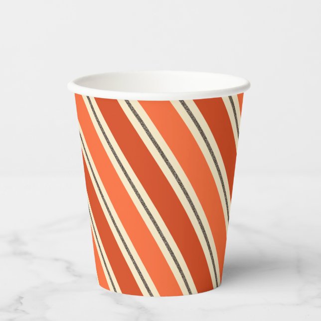 Diagonal Retro Orange Candy Strip Paper Cup Pappbecher (Vorderseite)