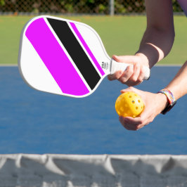 Diagonal Schwarz-Rosa-Streifen auf Weiß Pickleball Schläger