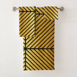 Diagonal Schwarz Streifen Gold Blätter Textur Bath Badhandtuch Set