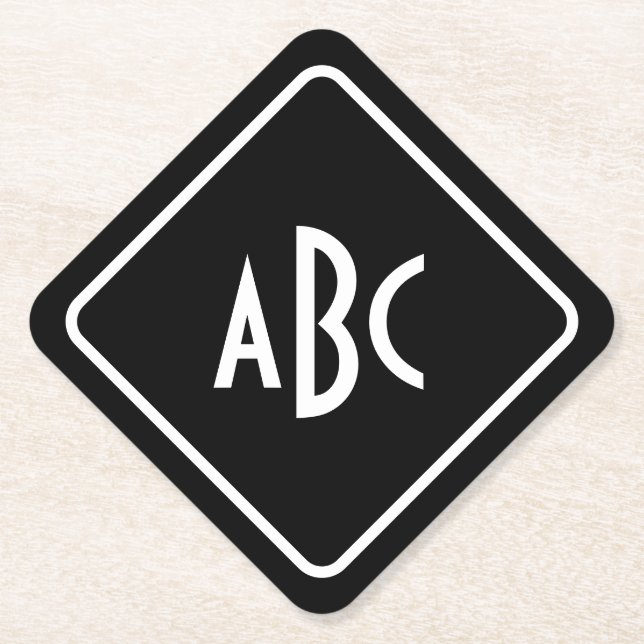 Diagonal Schwarz-Weiß-3-Buchstaben Untersetzer (Vorderseite)