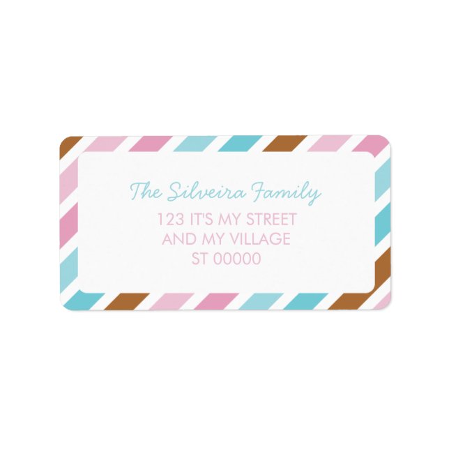 Diagonal Streifen Muster Blau Rosa braun Streifen Adressaufkleber (Vorne)