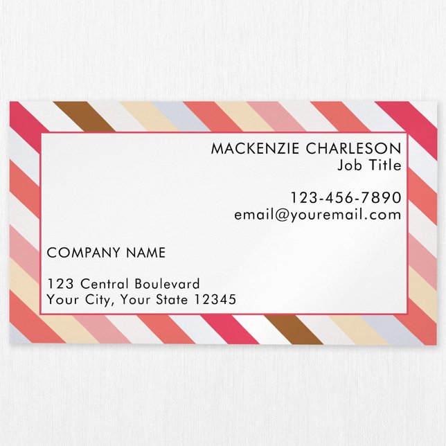 Diagonal Streifen warm Toned Modern Magnetische Visitenkarte (Candy striped muted warm toned custom business card magnet)