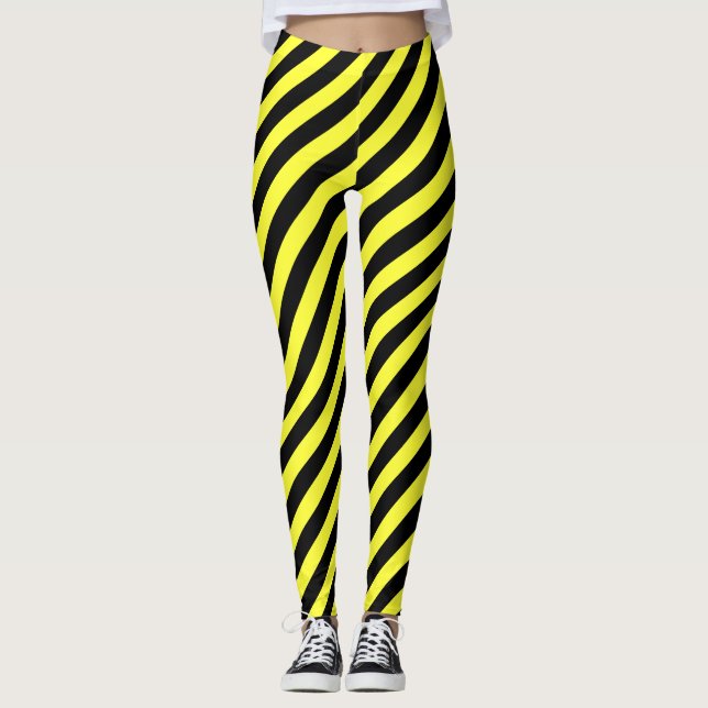 Diagonal Stripe Muster Schwarz-Gelb Leggings (Vorderseite)