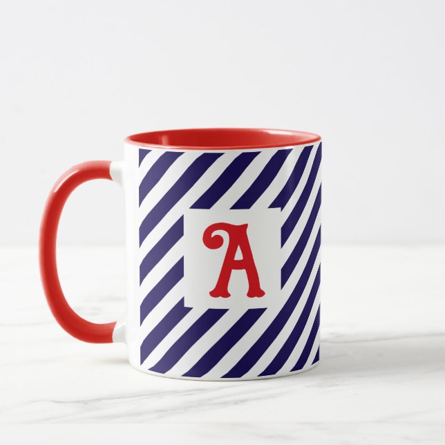 Diagonal Stripes Patriotic Initial Tasse (Links)