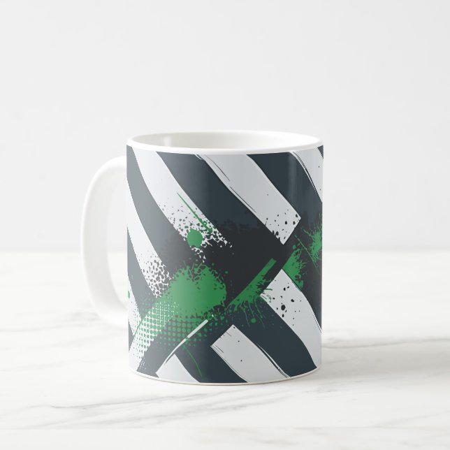 Diagonal Stripes with Green Paint Splashes Kaffeetasse (Vorderseite Links)