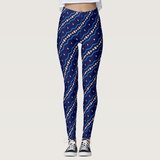 Diagonal tribal patterns on blue background leggings (Vorderseite)