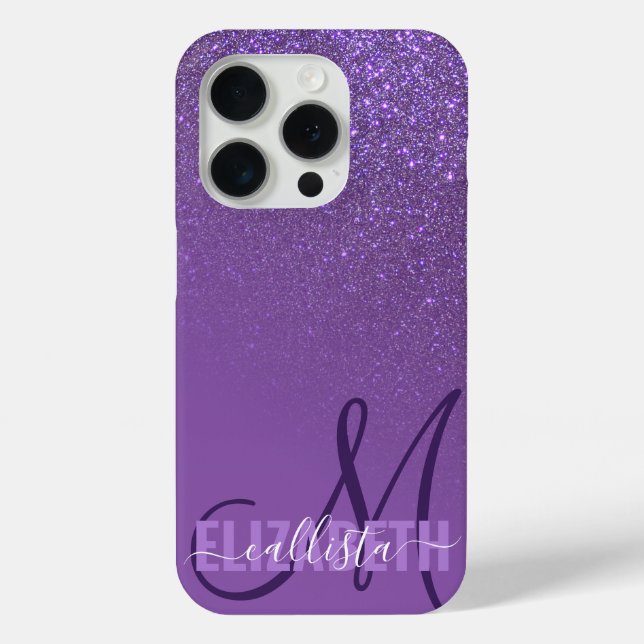 Diagonal Violet Lila Glitzer Gradient Ombre Case-Mate iPhone Hülle (Rückseite)