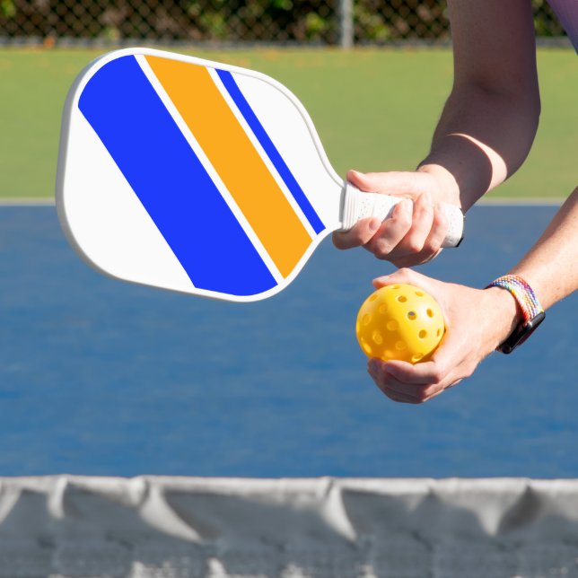 Diagonal Vivid Blau Gelbe weiße Streifen Pickleball Schläger (InSitu)