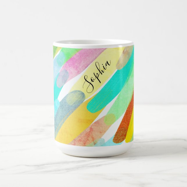 Diagonale Farbstriche, Name, 70er Abstrakte Kunst Kaffeetasse (Mittel)