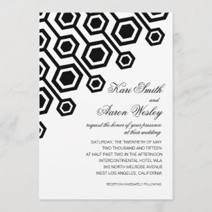 diagonale geometrische Hochzeit Schwarz und Weiß Einladung