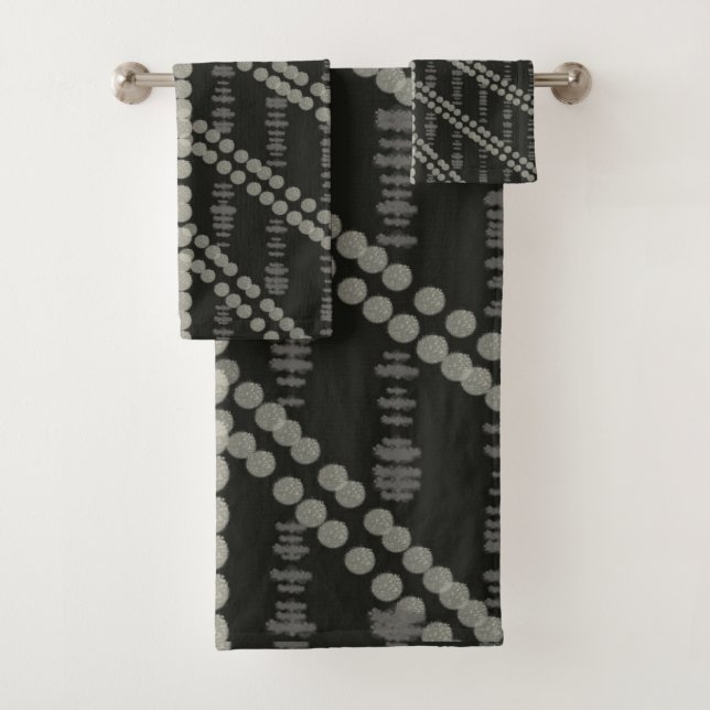 Diagonale Horizontale Vertikale Graue Gepunktete P Badhandtuch Set (Insitu)