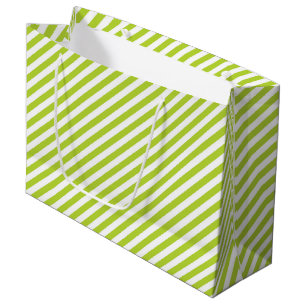 Diagonale Limettengrün- und weiße Streifenmuster Große Geschenktüte