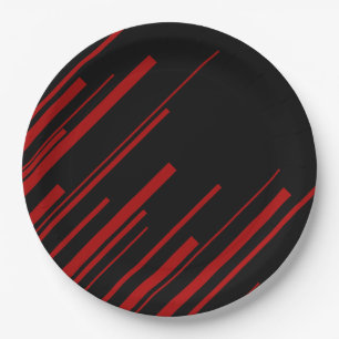 Diagonale Linien in Rot und Schwarz Pappteller