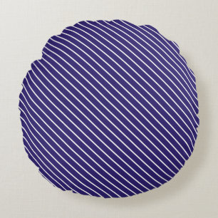 Diagonale Nadelstreifen - marineblau und weiß Rundes Kissen