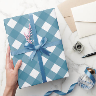 Diagonale Ozeanfarbe und Weißes Buffalo Kariert Geschenkpapier