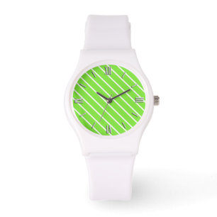 Diagonale Pinstreifen - Kalkgrün und Weiß Armbanduhr