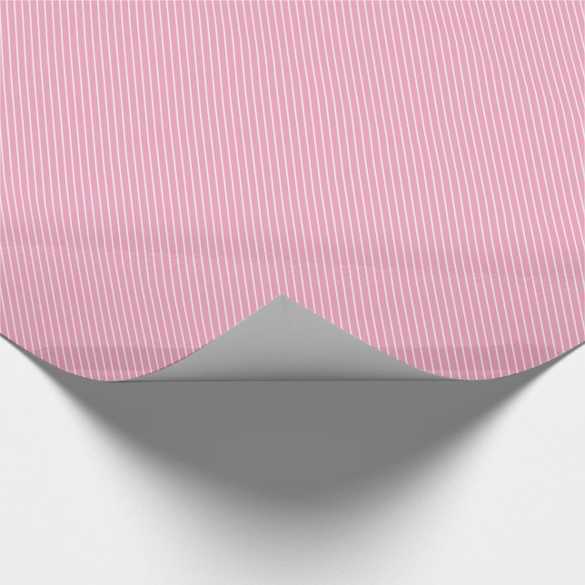 Diagonale Pinstreifen - Muschel pink und weiß Geschenkpapier (Ecke)
