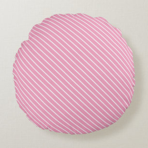 Diagonale Pinstreifen - Muschel pink und weiß Rundes Kissen