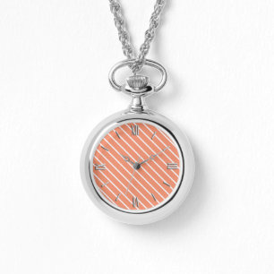 Diagonale Pinstreifen - orange und weiß Armbanduhr