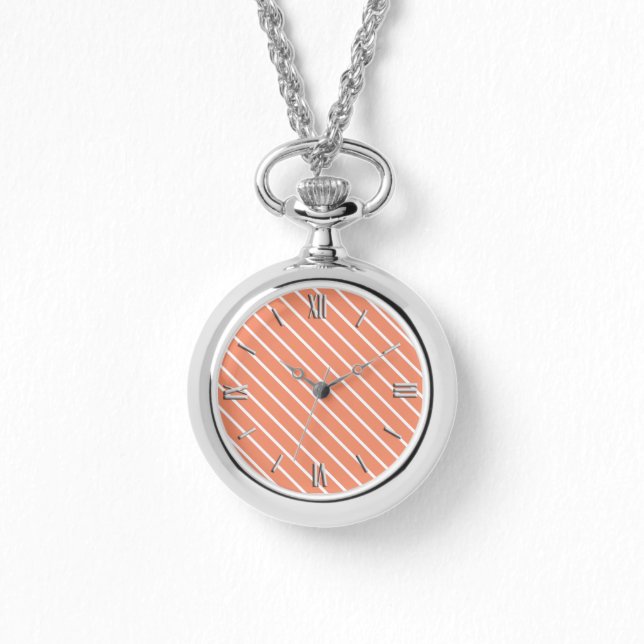 Diagonale Pinstreifen - orange und weiß Armbanduhr (Vorderseite)