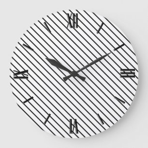 Diagonale Pinstreifen - weiß und schwarz Große Wanduhr