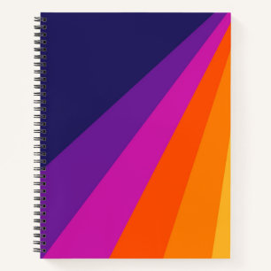 Diagonale Retro-Streifen in Lila und Orange Notizbuch