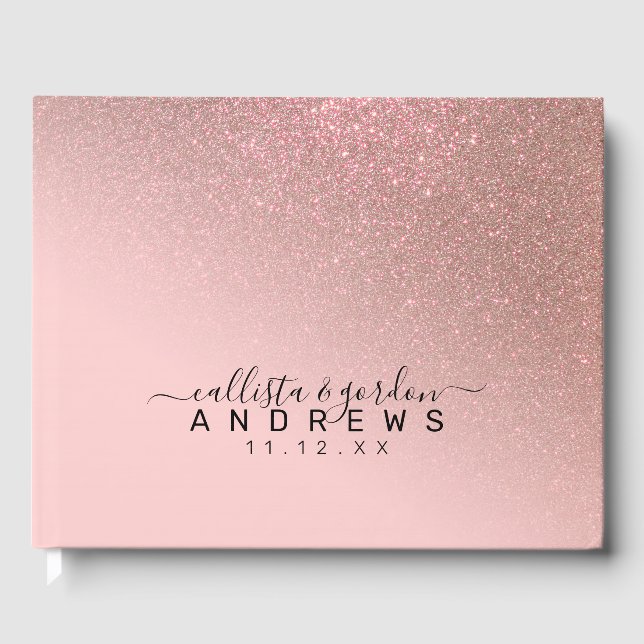 Diagonale Rose Gold Blush Pink Ombre Gradient Gästebuch (Vorderseite)