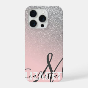 Diagonale Silber-Rosé-Ombre-Verlaufs-Monogramm iPhone 15 Pro Hülle