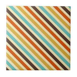 Diagonale Streifen 4 Retro Farben Blau Fliese