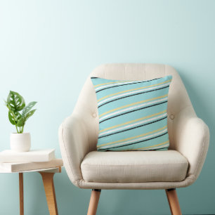 Diagonale Streifen - Aqua Aquamarin, Gold, Schwarz Kissen