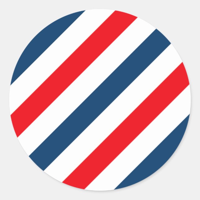 Diagonale Streifen (blau, weiß und rot) Runder Aufkleber (Vorderseite)