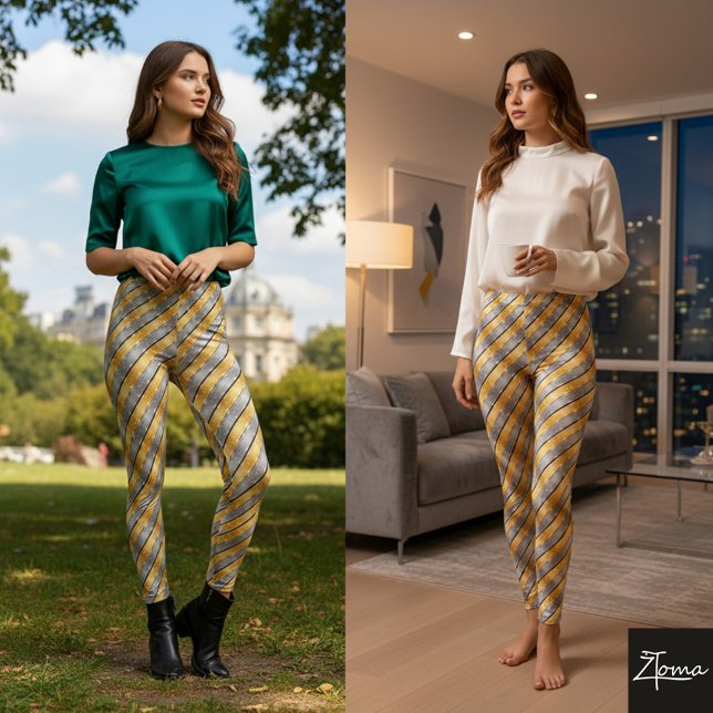 Diagonale Streifen Gold Silber Metallisch Glänzend Leggings (Von Creator hochgeladen)