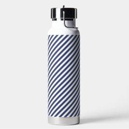 Diagonale Streifen in Marineblau und Weiß Trinkflasche