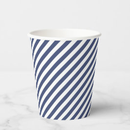 Diagonale Streifen in navyblau und weiß Pappbecher