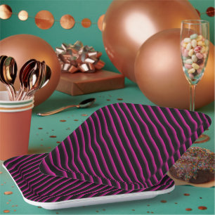 Diagonale Streifen in Schwarz und Heiß rosa Pappteller