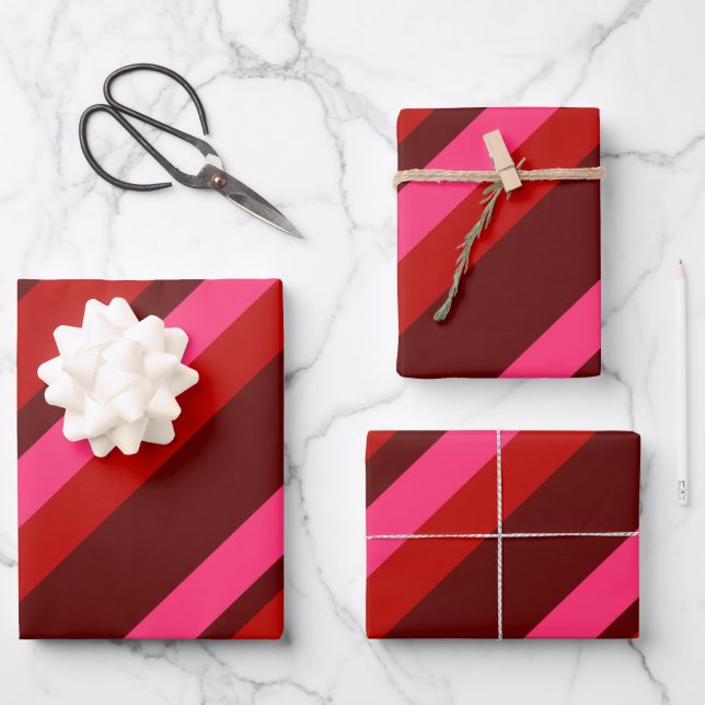 Diagonale Valentinstreifen Geschenkpapier Set (Vorderseite)