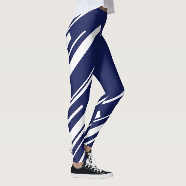 Diagonalen - Blau und Weiß Leggings (Rechts)