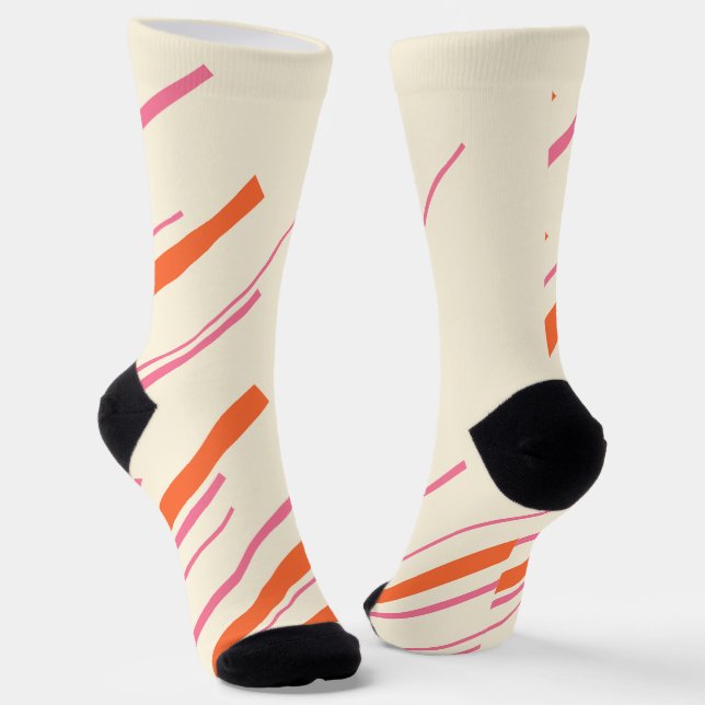 Diagonalen - Rosa, Orange und Creme Socken (Gewinkelt)