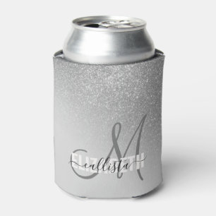 Diagonaler Silber Glitzer Gradient Ombre Monogramm Dosenkühler