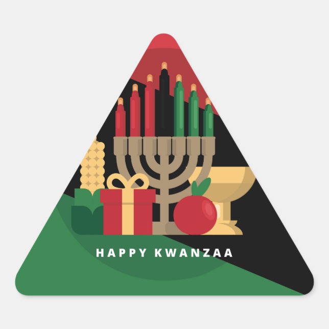 diagonaler Streifen Happy Kwanzaa Dreieckiger Aufkleber (Vorderseite)