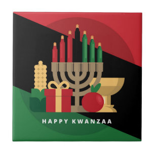 diagonaler Streifen Happy Kwanzaa Fliese
