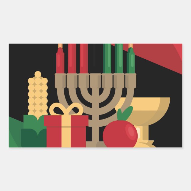 diagonaler Streifen Happy Kwanzaa Rechteckiger Aufkleber (Vorderseite)