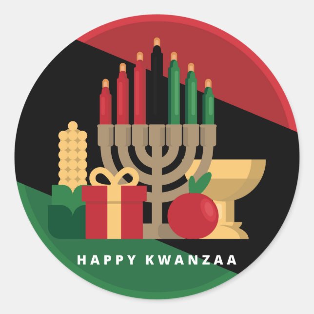 diagonaler Streifen Happy Kwanzaa Runder Aufkleber (Vorderseite)