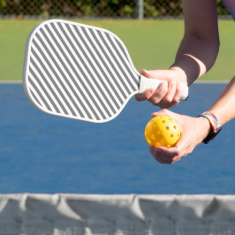 Diagonales grau-weiße Streifenmuster Pickleball Schläger